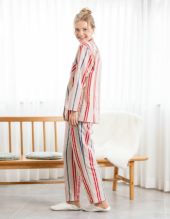 レディース  ブロード　オルタネイトストライプ柄 シャツパジャマ レディース ブロード オルタネイトストライプ柄シャツパジャマ